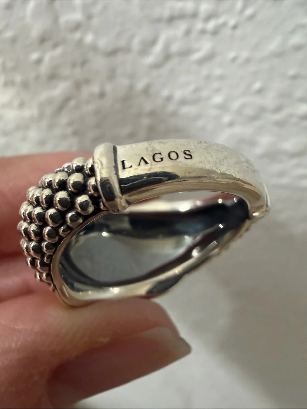 Lagos two tone “X” Caviar Done ring SIZE 8